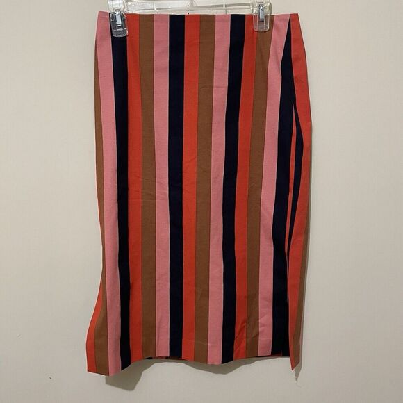 Ann Taylor Vertical Stripe Side Slit Pencil Skirt Midi Lined Business Work 4 - Picture 3 of 6